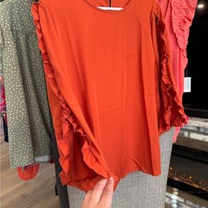 Rust Orange Ruffle Sleeve Blouse